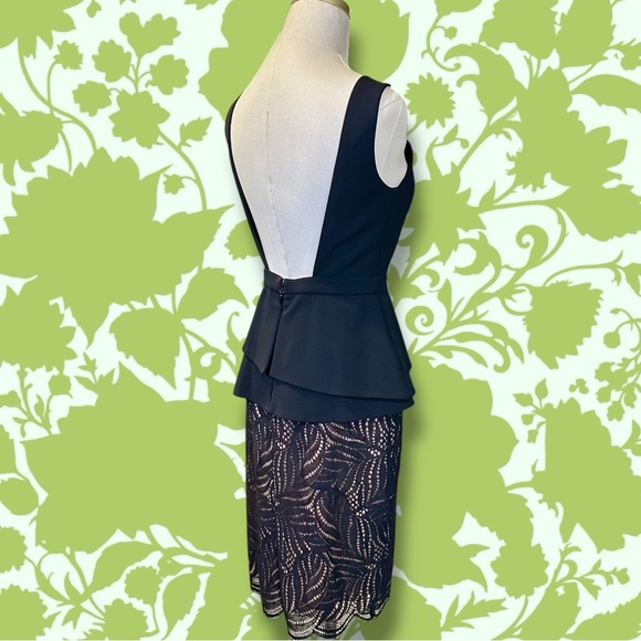 NWT BCBGMaxAzria ‘Reya’ Black & Nude Lace Peplum Detail Open Back Dress Size 2 - Picture 13 of 16